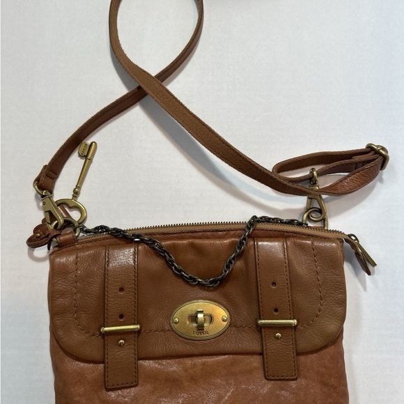 Fossil Two Tone Brown Leather Crossbody Bag with Structured Design - Picture 1 of 13
